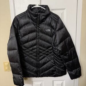 The North Face Aconcagua Puffer Jacket Womens XL Black 550 Goose Down Zip EUC